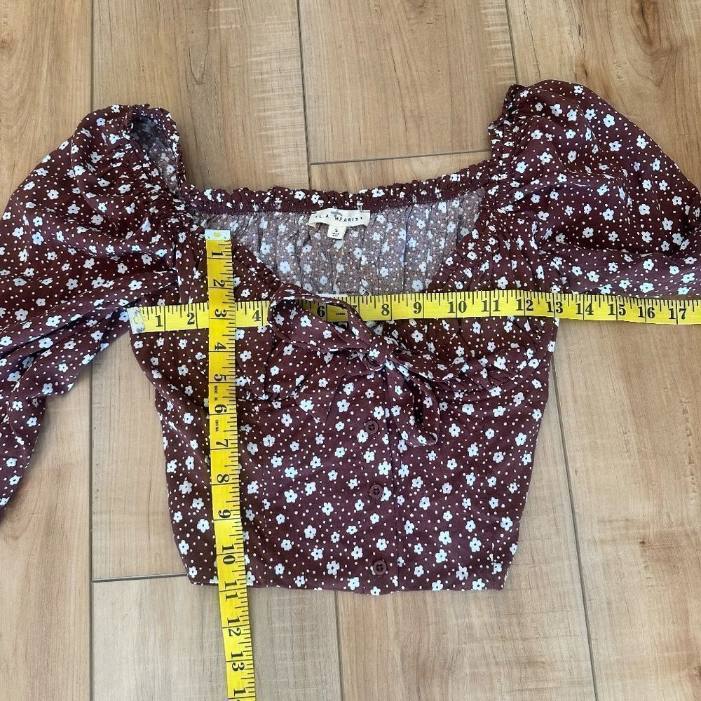 NWT L.A. Hearts-PacSun Cold Shoulder Floral Crop Top Brown/White Small - Picture 4 of 11
